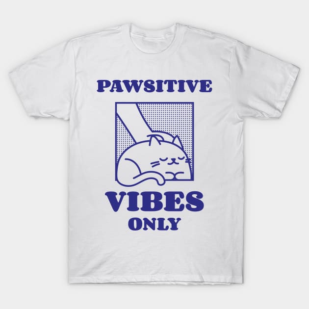 Pawsitive Vibes - Retro Cat Pun T-Shirt by Stumbling Designs